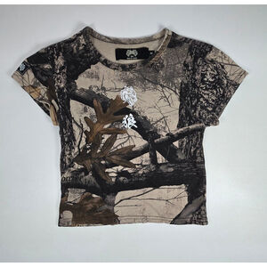 Darc Sport She Bushido Wolf Patched Premium Baby Tee in Woodland Camo Medium